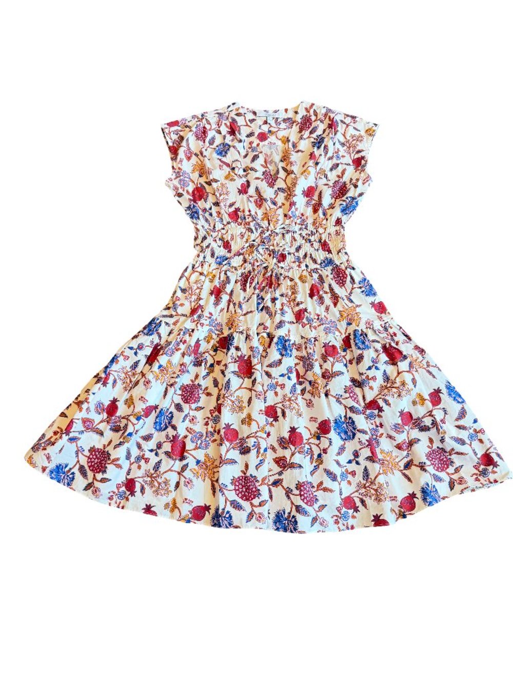 10 Crosby Derek Lam Cream Mini Dress with Red, Blue & Gold Floral Print